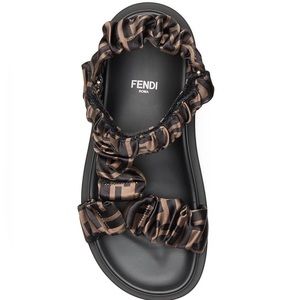 Fendi
FF Monogram Satin Ruched Sandals